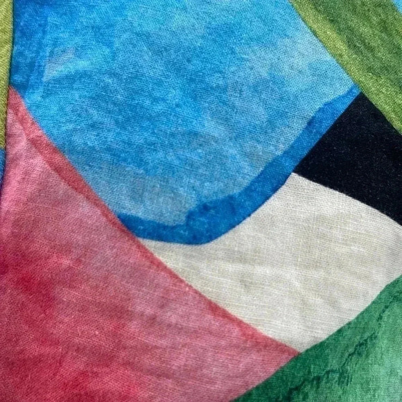 H&M Floral Puff Sleeve Maxi Dress Off-Shoulder Green Linen Blend Cottagecore M - Picture 7 of 11